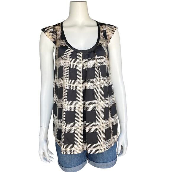 Joie Womens Silk Checkered Cap Sleeve Blouse Size Medium - Picture 1 of 8